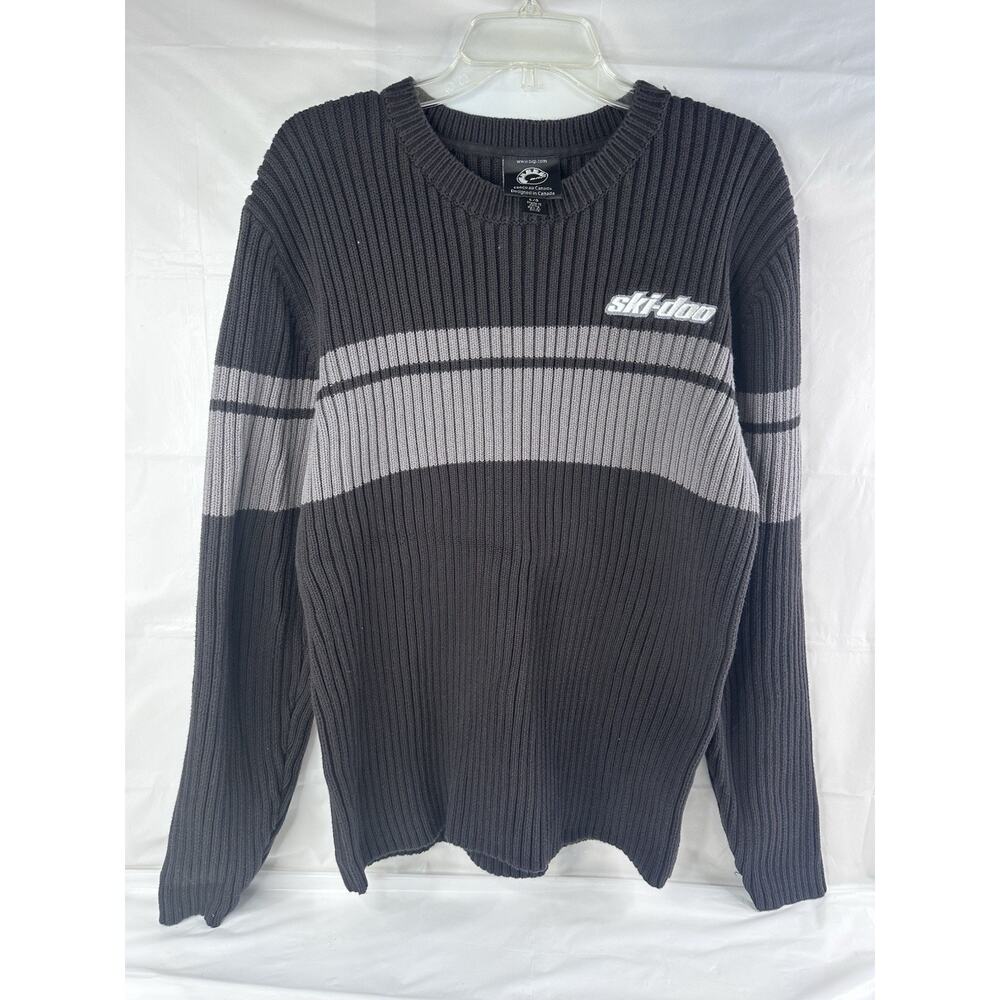 Bombardier Mens L Ski Doo Ribbed Heavy Knit Sweater Crew Neck Pullover Greytr vr